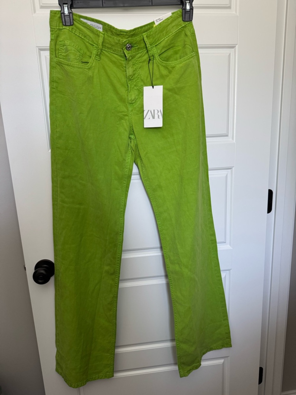 NWT Zara Wide Leg Cotton/Linen Blend Lightweight Pants, Bright Green, Size 4